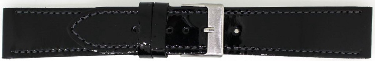 horlogeband-18mm-zwart-lak-echt leer- leer met zwarte lak-18 mm