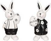 Oneiro’s Luxe Konijn zwart wit 2 assorti - L6xB5xH13 cm– decoratie – pasen – paasdecoratie – paashaas – eieren – has – kip – gekleurde eieren – paastak – lente – feestdecoratie
