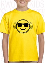 GEPROMOVEERD TOT GROTE BROER Kids t-shirt - Geel - Maat 116 - Ronde hals - Korte mouwen - Smiley design - Big brother - Bekendmaking baby - Aankondiging zwangerschap - Promoted to