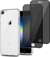 Hoesje geschikt voor iPhone SE 2022 + 2x Screenprotector – Gehard Glas Cover - TPU Case Transparant