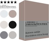Droomtextiel Katoen - Satijnen Hoeslaken Taupe - Lits-Jumeaux - 160x200 cm - Hoogwaardige Kwaliteit - Super Zacht - Hoge Hoek -