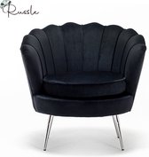 Velvet Shell Stoel Zwart met Zilverkleurig onderstel | Fauteuil | Chair | Fluweel | Schelp | Beauty | Salon | Kaptafel | Babykamer | Trendy