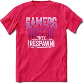 Gamers don't die T-shirt | Roze | Gaming kleding | Grappig game verjaardag cadeau shirt Heren – Dames – Unisex | - Roze - XL