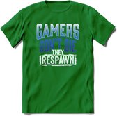 Gamers don't die T-shirt | Donker Blauw | Gaming kleding | Grappig game verjaardag cadeau shirt Heren – Dames – Unisex | - Donker Groen - XXL