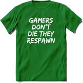 Gamers don't die T-shirt | Gaming kleding | Grappig game verjaardag cadeau shirt Heren – Dames – Unisex | - Donker Groen - S