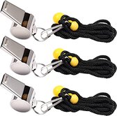 Happygetfit - 3 Stuks Sport Fluitjes, Luid Geluid Rvs Fluitje met Lanyard, in Training Survival Emergency Sport, voor Scheidsrechter Coach Leraar