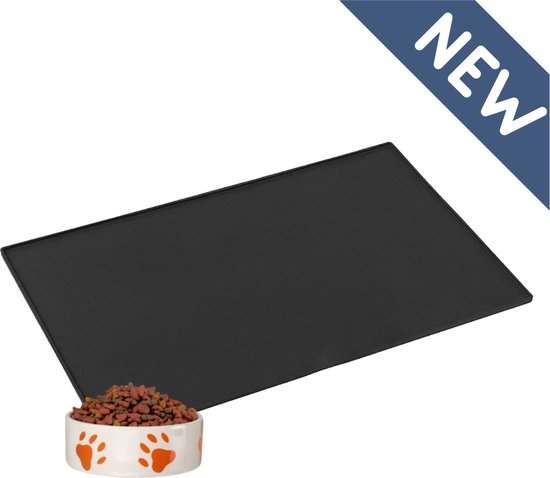 LifeProducts4you Placemat voor voerbak - voermat Hond - Voermat Kat - Antislip - Waterafstotend - Wasbaar - Zwart - Silicoon - 60cm x 40cm