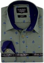 Heren Overhemd - Slim Fit - Bleu Leaves - Groen - Maat XL