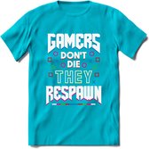 Gamers don't die T-shirt | Gaming kleding | Grappig game verjaardag cadeau shirt Heren – Dames – Unisex | - Blauw - XL