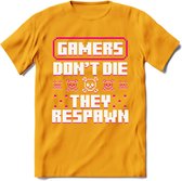 Gamers don't die pixel T-shirt | Roze | Gaming kleding | Grappig game verjaardag cadeau shirt Heren – Dames – Unisex | - Geel - XXL