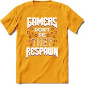 Gamers don't die T-shirt | Paars | Gaming kleding | Grappig game verjaardag cadeau shirt Heren – Dames – Unisex | - Geel - S