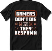 Gamers don't die pixel T-shirt | Oranje | Gaming kleding | Grappig game verjaardag cadeau shirt Heren – Dames – Unisex | - Zwart - M