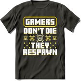 Gamers don't die pixel T-shirt | Geel | Gaming kleding | Grappig game verjaardag cadeau shirt Heren – Dames – Unisex | - Donker Grijs - L