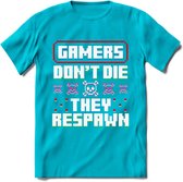 Gamers don't die pixel T-shirt | Gaming kleding | Grappig game verjaardag cadeau shirt Heren – Dames – Unisex | - Blauw - 3XL