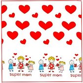 Tafelkleed "Super Mom" - Wit / Rood - Kunststof - 180 x 120 cm - Tafellaken - Kleed - Eten - Tafelen - Moederdag