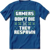 Gamers don't die pixel T-shirt | Groen | Gaming kleding | Grappig game verjaardag cadeau shirt Heren – Dames – Unisex | - Donker Blauw - XL