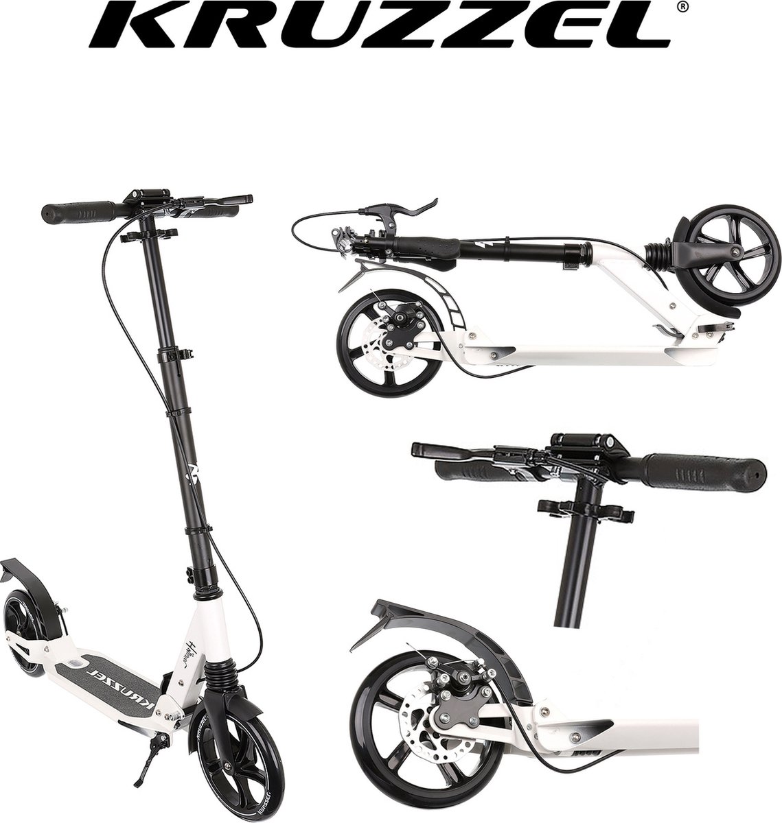 Kruzzel Hyperion City Scooter - Step voor volwassenen - Opvouwbaar - Vering - Schijf rem - 100kg - Autoped - Grote wielen - Wit — afbeelding 5