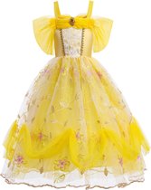 Prinses - Luxe prinses Belle jurk - Prinsessenjurk - Verkleedkleding - Goud - Maat 134/140 (8/9 jaar)