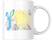 Paas Mok konijnen oren pasen J blauw | Paas cadeau | Pasen | Paasdecoratie | Pasen Decoratie | Grappige Cadeaus | Koffiemok | Koffiebeker | Theemok | Theebeker