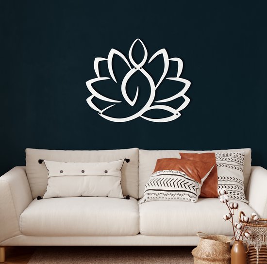 Wanddecoratie | Lotusbloem / Lotus Flower  | Metal - Wall Art | Muurdecoratie | Woonkamer |Wit| 45x37cm