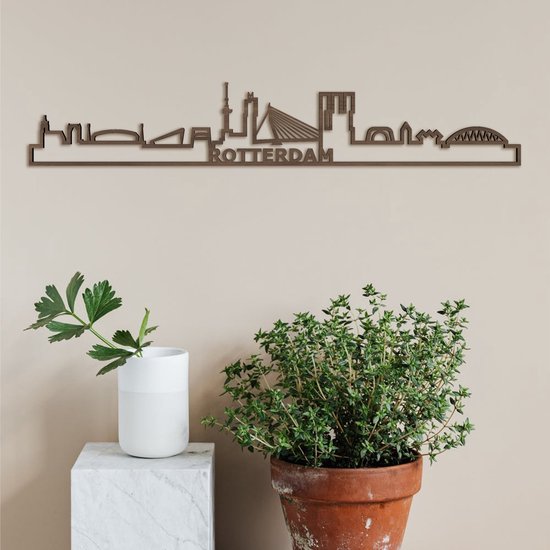 Skyline Rotterdam (mini) Notenhout Wanddecoratie Voor Aan De Muur Met Tekst City Shapes