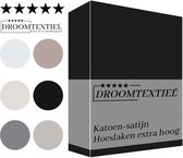 Droomtextiel Katoen - Satijnen Hoeslaken Zwart - Eenpersoons - 70x200 cm - Hoogwaardige Kwaliteit - Super Zacht - Hoge Hoek -