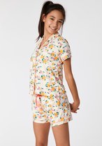 Woody doorknoop pyjama meisjes/dames - beige - perzik all-over print - 221-2-YPE-Z/973 - maat 128