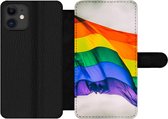 Bookcase Geschikt voor iPhone 12 Pro Max telefoonhoesje - Foto van een regenboog vlag - Met vakjes - Wallet case met magneetsluiting