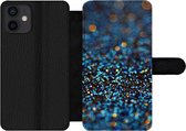 Bookcase Geschikt voor iPhone 12 telefoonhoesje - Glitter - Blauw - Abstract - Design - Met vakjes - Wallet case met magneetsluiting
