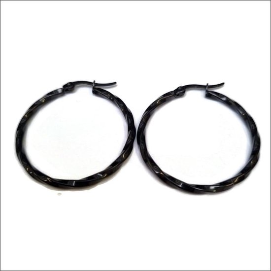 Aramat jewels ® - Gedraaide oorringen 35mm x 2,5mm zwart staal