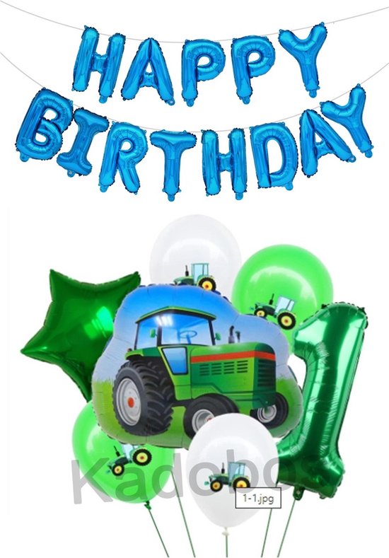 Tractor ballonnen set verjaardag 1 jaar - Happy Birthday letters - 20 delig