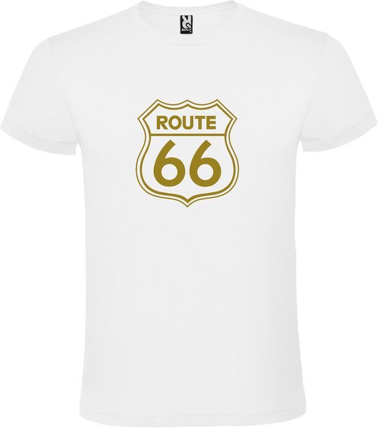 Wit t-shirt met 'Route 66' print Goud size 3XL