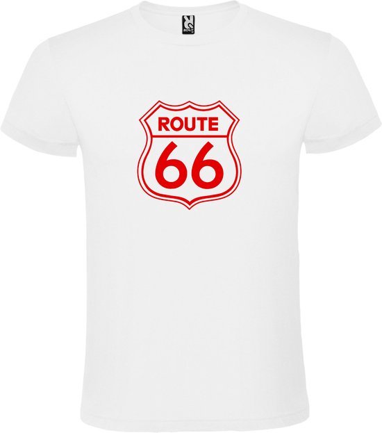 Wit t-shirt met 'Route 66' print Rood size XS