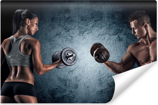 Fotobehang Gespierde Man Een Atletische Vrouw - Vliesbehang - 416 x 254 cm