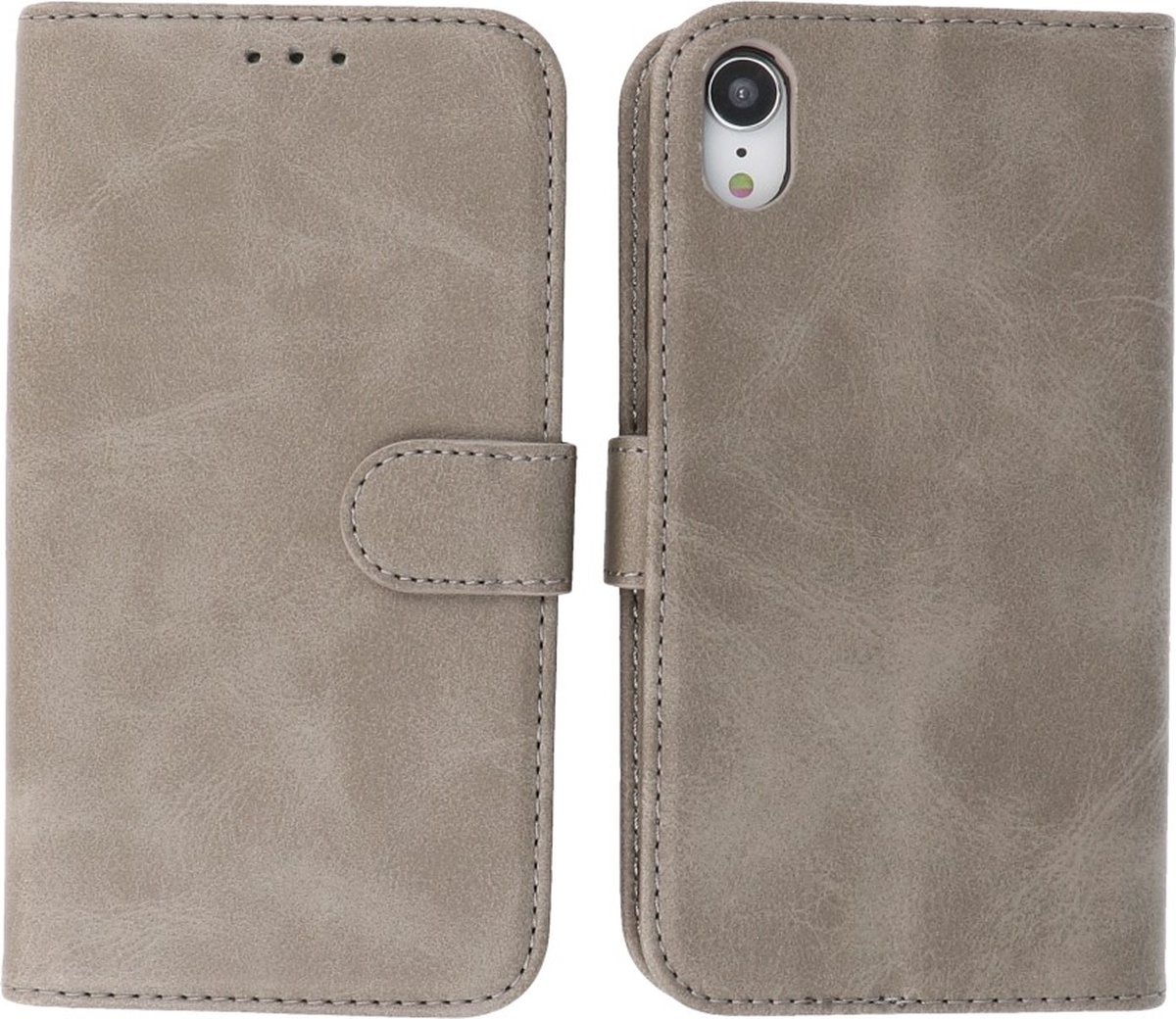 iPhone XR Hoesje - Book Case Telefoonhoesje - Kaarthouder Portemonnee Hoesje - Wallet Cases - Grijs