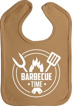 barbecue time - slab - drukknoop - mokka - witte opdruk - stuks 1 - bbq - barbecue - barbecues - slabber - slabbetjes - bbq time