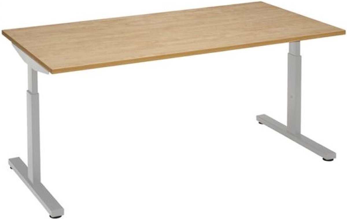 Offeco  Bureau Lobo  - Verstelbaar - Bureaus - Bureau - Kantoormeubels - Game bureau - height adjustable desk - Gaming desk - computertafel - Thuiswerken - 140x80cm - Aluminium - Midden eiken-- blad-  onderstel- x80