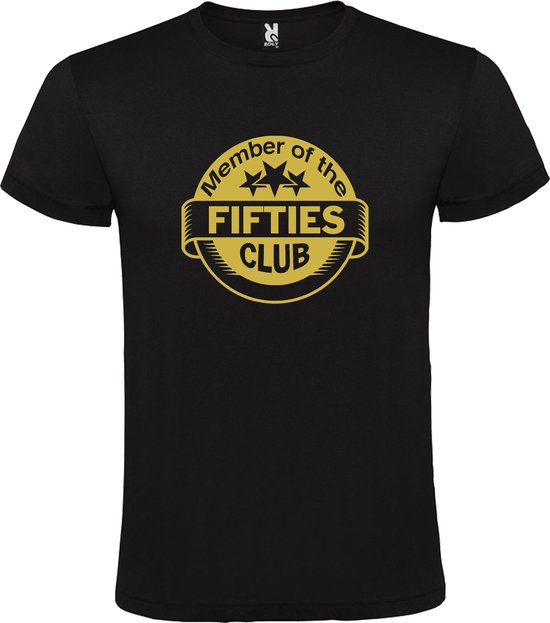 Zwart T-shirt ‘Member of the Fifties Club’ Goud Maat XS