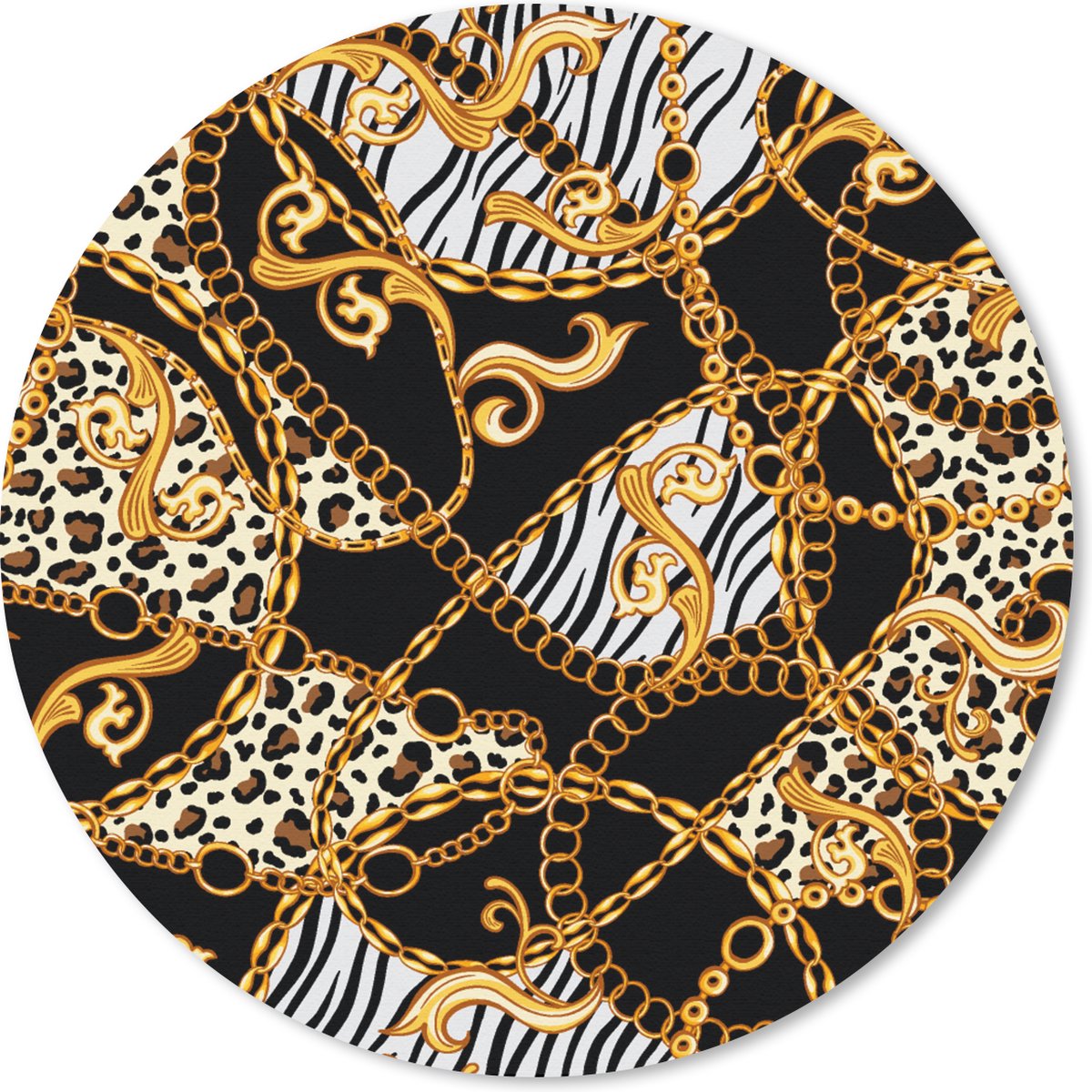 Muismat rond 50x50 cm - Mousepad Ketting - Goud - Panter - Zebra - Ronde muismatten