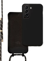 xoxo Wildhearts siliconen hoesje geschikt voor Samsung S21 - Pretty Black & Gold - Cord Case - hoesje met telefoonkoord - telefoonhoesje met koord - zwart / goud