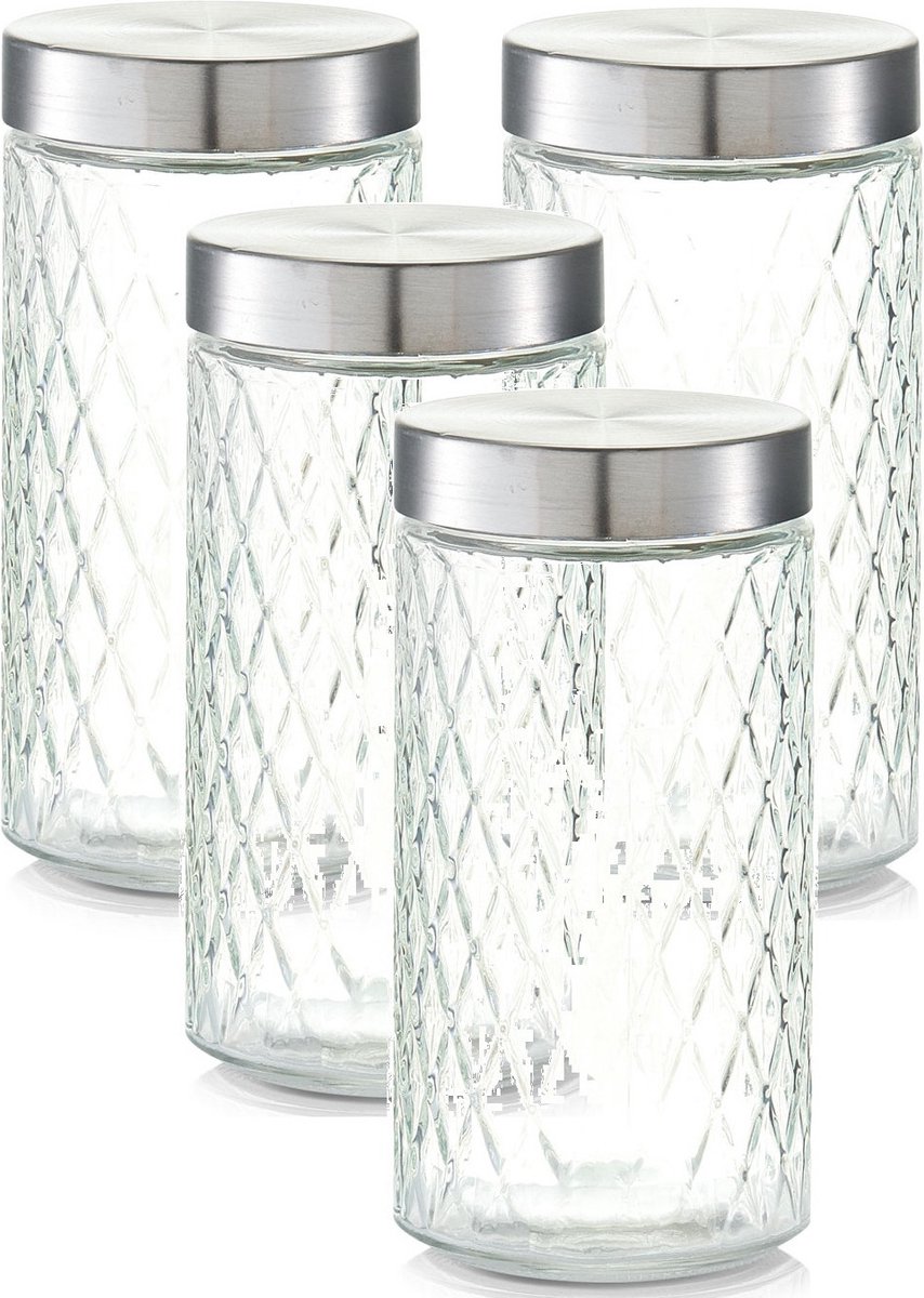 Zeller keuken voorraadpotten / bewaarpotten - 4x - 1500 ml - geruit glas - 11 x 22 cm