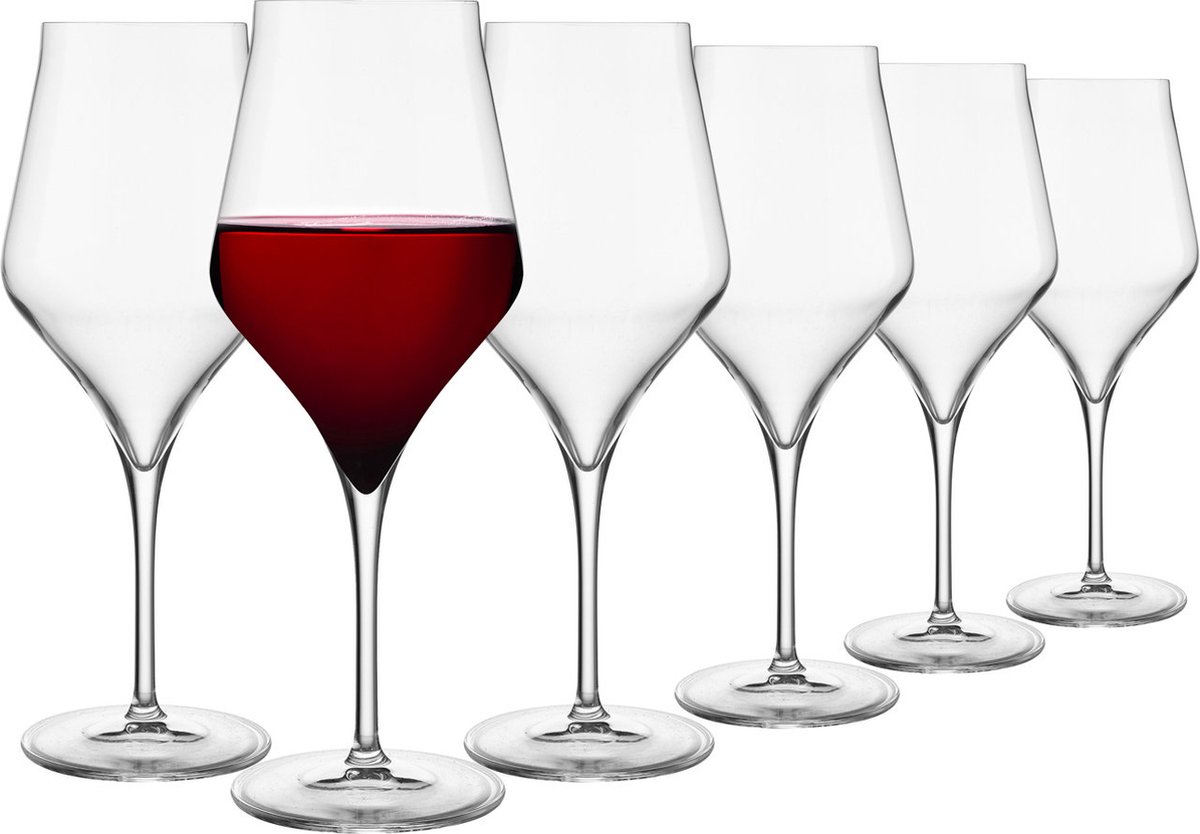 Luigi Bormioli Supremo set van 6 luxe rode wijnglazen van kristalglas 550ml - exclusieve serie - gebruikt door sommeliers en wijngaardeigenaren - geschikt voor de vaatwasser - uniek kelk design