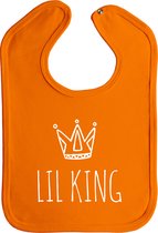 Lil king - drukknoop - stuks 1 - oranje - witte opdruk - koningsdag - king - koningsdag kleding - koningsdag accessoires  slabber - slabbetjes - koningsdag kinderen - feest - baby