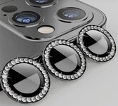 Iphone 13 pro max - Zwart - Diamant camera lens - Lens beschermer - Camera beschermer - Zilveren steentjes - Telefoon accessoires - Trend
