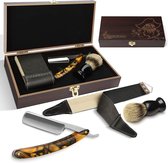 Traditional Razor, Professional Shaving Set, Razor + Beardbrush + Shaving Belt + Large Wooden Box, Shave Beard & Shaving Head & Trim Eyebrows & Fix Sideburns