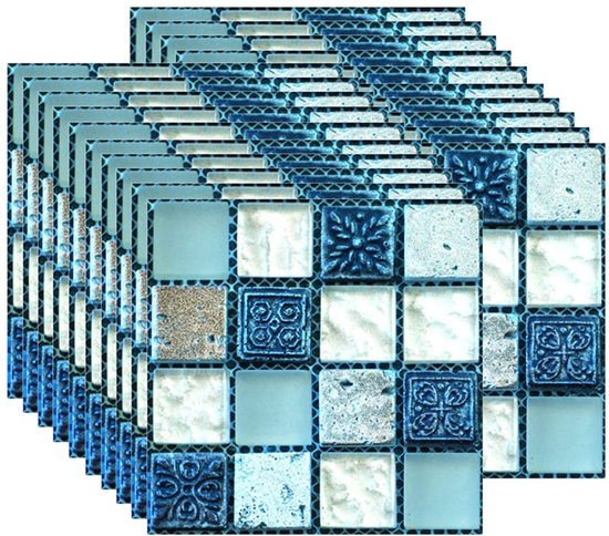 MONTKIARA 20 x Tile Stickers, Self-Adhesive PVC Film, Heat-Resistant, Waterproof, Kitchen Tile Decoration, Wall Sticker, Mosaic Style (10 x 10 cm / 4 x 4 inches)
