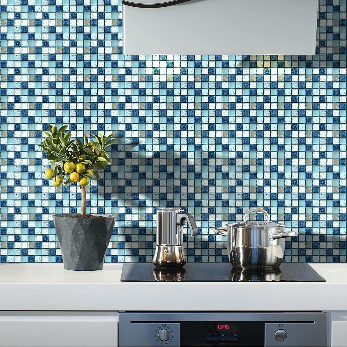 MONTKIARA 20 x Tile Stickers, Self-Adhesive PVC Film, Heat-Resistant, Waterproof, Kitchen Tile Decoration, Wall Sticker, Mosaic Style (10 x 10 cm / 4 x 4 inches)