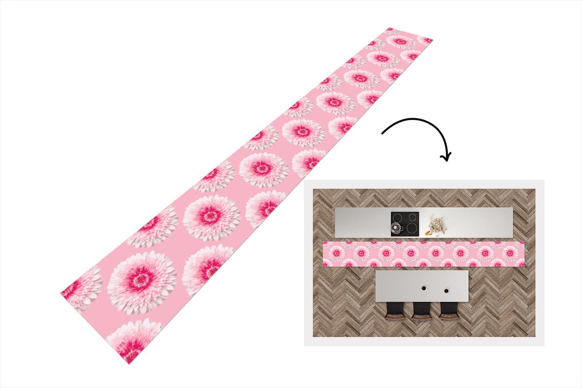 KitchenYeah Keukenloper - Keukenmat - Meiden - Bloem - Roze - Patronen - 480x60 cm - Keuken vloerkleed Multicolor