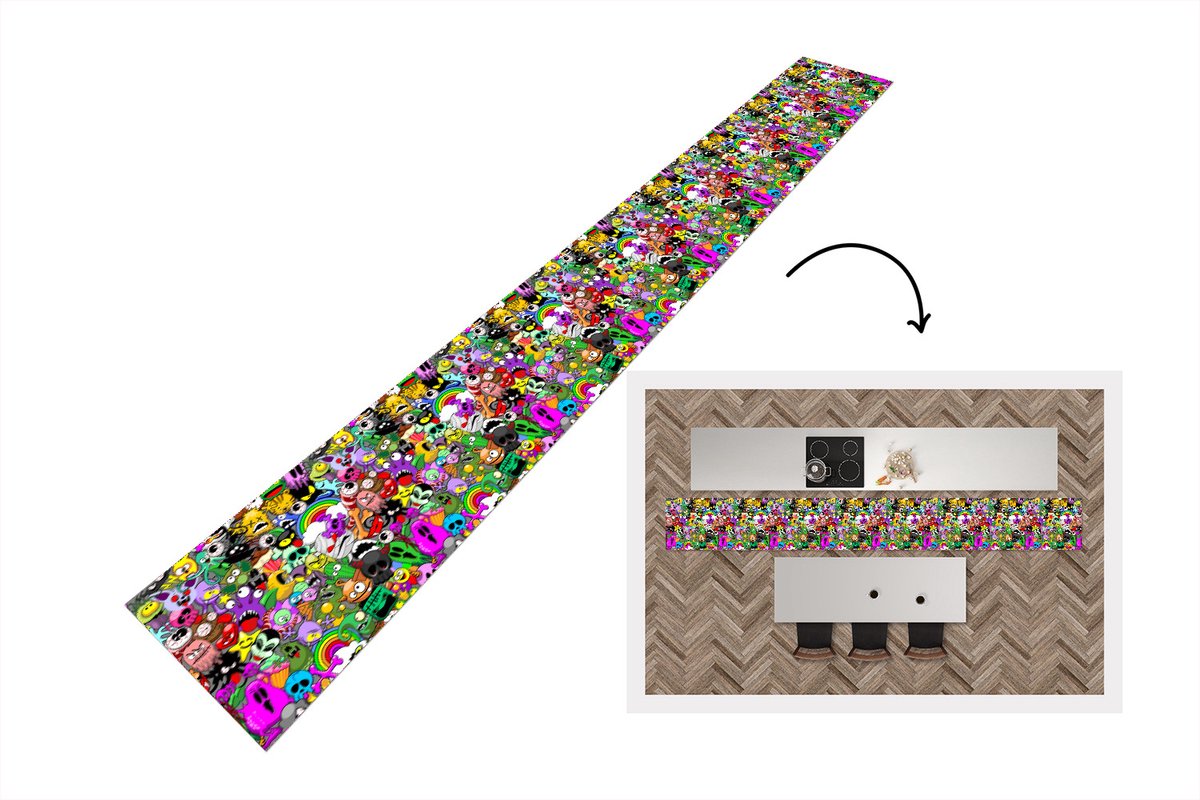 KitchenYeah Keukenloper - Keukenmat - Tieners - Monster - Doodle - Patronen - 400x50 cm - Keuken vloerkleed Multicolor