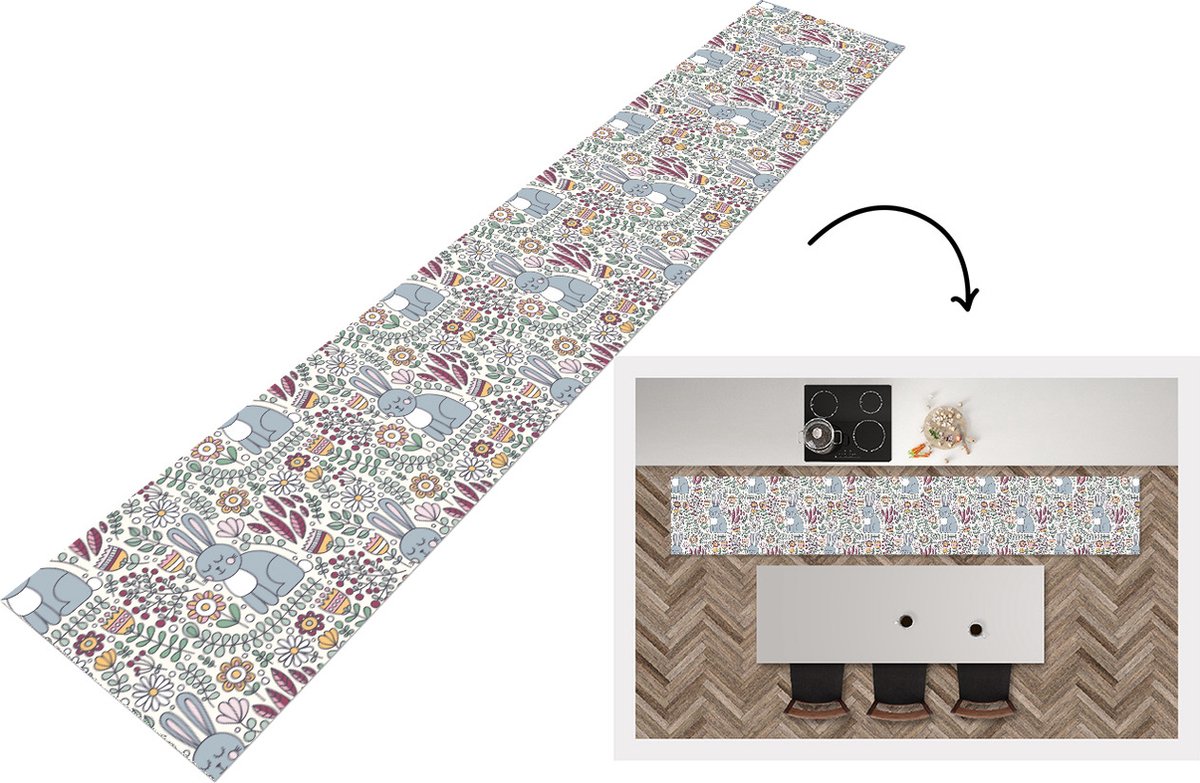 KitchenYeah Keukenloper - Keukenmat - Konijn - Bloemen - regenboog - Kinderen - Design - Keuken vloerkleed Multicolor